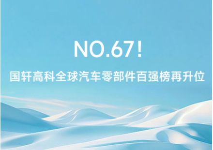 NO.67！國(guó)軒高科全球汽車零部件百強(qiáng)榜再升6位